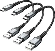 [SUNGUY] Short USB A to USB C Cable 【3-Pack 0.15M】USB Type C Fast Charging Nylon Braided Cord Compatible for iPhone 16/15, Galaxy S24 S23 S22 Ultra, Pixel, LG, Motorola Moto, Switch, Sony Xperia - 0.5FT