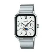 Casio Analogue Moon Phase 50M Water Resistant White & Black Face Stainless Steel Band MTPM305D-7A2