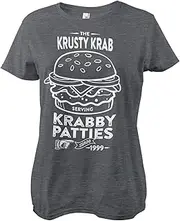 [SPONGEBOB SQUAREPANTS] Officially Licensed The Krusty Krab Serving Krabby Patties Women T-Shirt (Dark-Heather), Medium