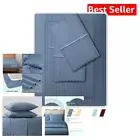 Feather & Stitch Luxury 4-Piece California King Bed Sheet Set - Blue Damask