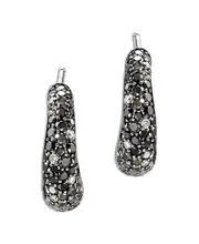 John Hardy Sterling Silver Surf Diamond Pave Black Sand Cuff Hoop Earrings