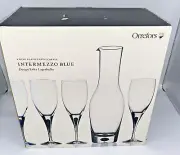 Orrefors Intermezzo Blue 4 Wine Glasses and Carafe Set New Open Box