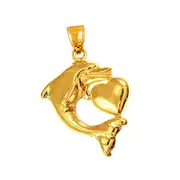 14K Gold Dolphin and Heart Charm