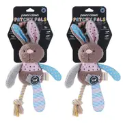 2PK Paws & Claws 32cm Patchy Pals Plush Rope Rabbit Pet Dog/Cat Interactive Toy