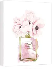 Canvas Wall Art Glam Perfume Chanel Pictures Wall Decor Pink Flowers And Gold Canvas Wall Art Girl Home Decor For Bedroom Wall Bathroom Set Room Decor