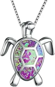 [Jude Jewelers] White Gold Plated Simulated Opal Small Turtle Pendant Statement Necklace