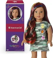 American Girl Truly Me 18-Inch Doll 120 with Hazel Eyes, Wavy Dark-Brown Hair with Bright Rainbow Highlights, Tan Skin with Neutral Undertones, Camo T-Shirt Dress
