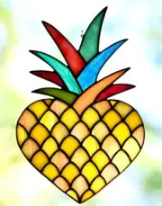 Colourful PINEAPPLE LOVE HEART Authentic Australian Stained Glass SUNCATCHER