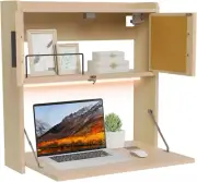 Wall Mounted Desk with LED Light Multifunctional Fold down Laptop Computer Table
