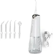 Cordless Rechargeable Water Dental Flosser, 5 Jet Tips, 5 Modes, 300ml Detachable Tank, IPX7 Waterproof, Portable Oral Irrigator (White)