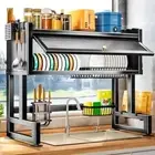 Over The Sink Dish Drying Rack 3 Tier Large Dish Rack Metal for Kitchen with Lid