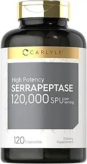 Serrapeptase 120000 SPU | 120 Capsules | Gluten Free Enzyme | by Carlyle