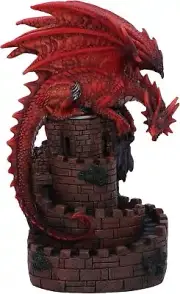 Nemesis Now Crimson Keep Backflow Incense Burner 22cm, Resin, Red Dragon on Spir