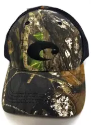 Costa Del Mar Camouflage Hat Embroidered Adjustable Hook Loop Strap Black Brown