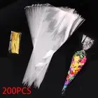 200Pcs Sweet Cone Bags Treat Cello Bag Triangle Bags Cellophane Bags with 200