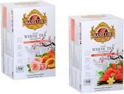 Basilur White Tea Bundle - Peach Rose 20 Enveloped Tea Bags & Strawberry and Vanilla 20 Enveloped Tea Bags