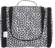 DMJSL Womens Hanging Toiletry Bag - Travel Makeup Organizer and Cosmetic Case, TSA Approved, Black Leopard Print