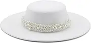 [REHJJDFD] Women's White Flat Top Fedora Hats Big Brim Boater for Unisex Party Wedding