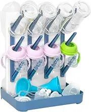 Flyhapi Baby Bottle Drying Rack, Large Bottle Dryer Rack Holder, Vertical Standing Countertop Drying Rack for Baby Bottles and Pump Part Cleaning, Holds Up to 12 Baby Bottles & Cup (Blue)