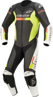 Alpinestars GP Force Chaser One Piece Motorcycle Leather Suit, black-white-red-yellow, Size 52 for Men Black White Red Yellow
