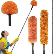 [Toromp] 20 Ft+ High Reach Duster Kit with 3-13 ft Detachable Pole//High Ceiling Chenille, Microfiber & Cobweb Dusters & Cleaning Tool for Home Indoor & Outdoor