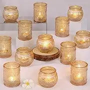 DARJEN 24Pcs Gold Votive Candle Holders - Glass Candle Holder Bulk for Table Centerpiece, Tea Lights Candle Holders for Home, Christmas Party & Wedding Shower