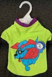 NWT PETELLIGENCE DOGGIE T-SHIRT LIGHT GREEN WITH A CAPED DOG SHIPS FAST (SIZE S)