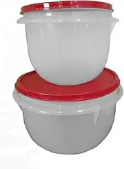 [Tupperware] Vintage Classic Mixing Bowl Set Sheer with Red Lids 4 and 8 Cups