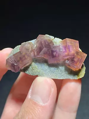 Exquisite pink purple multi-layer window cubic fluorite mineral crystal，China