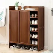 Entryway Shoe Cabinet With Sliding Doors,5-Tier Bamboo Shoe Storage Cabinet Freestanding Shoe Organizer,Modern Shoe Rack Rack Cabinet For Hallway Living Room(Brown,87x32x106cm(34x12x42in))