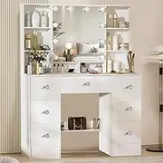 Umeiga Vanity Desk with 3 Light Colors,Adjustable Brightness,Vanity Table,Makeup Desk with 7 Drawers and 6 Storage Shelves