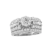 1.37 Cttw Baguette Diamond Round Cluster Wedding Ring Band Set 14k White Gold