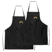 2pcs Bib Apron 72x65cm Unisex Cooking Aprons with 2 Pockets, Dark Black