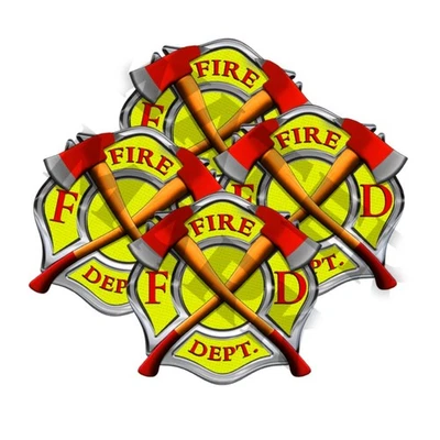 Stickers 3inch Decals 4 pack Firefighter Intl Maltese Cross Yellow and Red