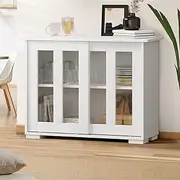 Oikiture Sideboard Buffet Cabinet with Silding Doors Kitchen Cupboard Organizer Storage Cabinet for Home Kitchen Entryway White