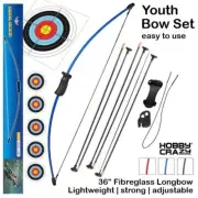 Junior Kids Archery Set 36" Long Bow & 6 Arrow 6 Target Recurve Safe Youth top