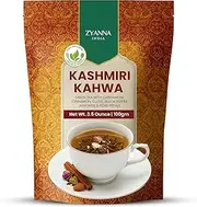 ZYanna Kashmiri Kahwa - Green Tea with Cardamom, Cinnamon, Clove, Black Pepper, Almonds, Rose Petals (100g-50 Cups) -100% NATURAL SPICES