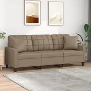 3-Seater Sofa Couch in Cappuccino Faux Leather 180 cm with Throw Pillows, Modern Loveseat for Living Room, Sturdy Metal Frame, Comfortable and Stylish Design, Ideal Furniture for Small Spaces