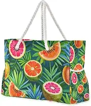 [Yoogain] Summer Colored Hawaiian Fruit Sandproof Travel Bags For Women with side pocketes Extra Large Weekender Perfect for Travel Pool Swim Beach Vacation Necessities, Summer Colored Hawaiian Fruit, 1 size