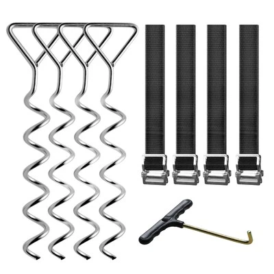 Trampoline Anchor Kit Tie Down System with Spiral Ground Anchor Stakes