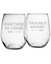 Susquehanna Glass Set of 2 Partners In Crime Stemless Wine Glasses NoSize NoColor