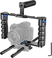 NEEWER Aluminum Alloy Camera Cage, Filmmaking Rig with Top Handle, Dual Grips & Arca Type Base, Compatible with Sony A7S III A7IV A6600 Canon EOS R5C R5 R6 DSLR/Mirrorless Cameras - VS107, Blue