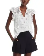Aqua Eyelet Flutter Sleeve Top - Exclusive