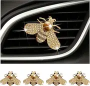 2 Pcs Bling Bee Air Vent Clips, Crystal Car Air Conditioning Outlet Clip, Rhinestone Diamond Auto Interior Decoration, Universal Vehicle Diffuser Vent Decors for Women (Style A)