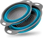Basket Collapsible Colander Set of 2 Round Silicone Kitchen Strainer Set - 1 Large 1 Small Perfect for Draining Pasta, Vegetable and Fruit(Blue)