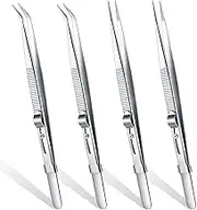 4-Piece Diamond Tweezers - Professional Jewelry & Gem Tweezers with Precision Pointed Tips, Stainless Steel, Slide Locking & Gem Slot