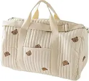 Diaper bag Tote,Large Hospital Bag for Mommy, Bear Baby Stroller Storage Bag, Quilted Duffle Bag For Women Cute Weekender Bag Floral Travel Bag Cotton Diaper Tote Bag