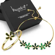 Boxed Petalia Olive Green Bracelet and Ring Featured SWAROVSKI® Crystals in Gold