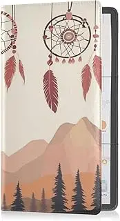 Pu Leather Car Registration and Insurance Holder Men Women Auto Truck Comparment Accessories Case for Essential Document, Driver License, Cards Western Cowboy Dream Catchers Tribal Wolf Mountains