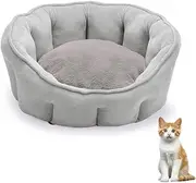 Dog and Cat Bed, 18 Inch Round Warmth Pet Bed for Indoor Cats, Washable Small Dog Bed for Small Dogs, Pet Sofa Bed for Puppy and Kitty with Anti-Slip Water-Resistant Bottom, Grey
